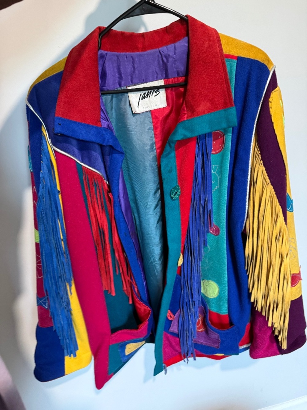 Vintage Genuine Leather Fringe Jacket 90s Colorblock
